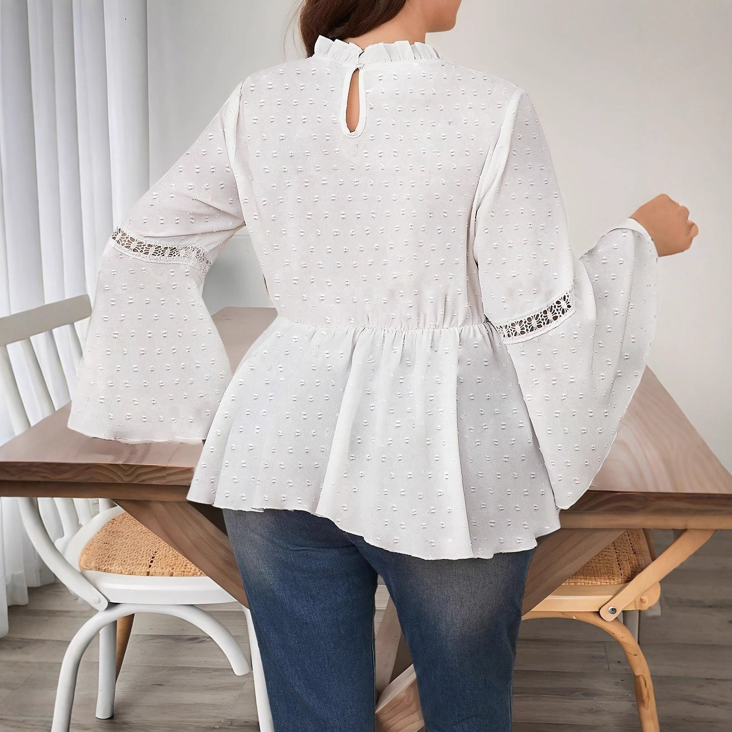 Plus Size Women's Long Sleeve Shirt with Bell Sleeves