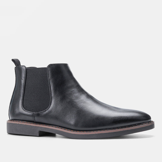 Herre Chelsea-støvler i kunstlæder med rund snude og slip-on design – Gummisål