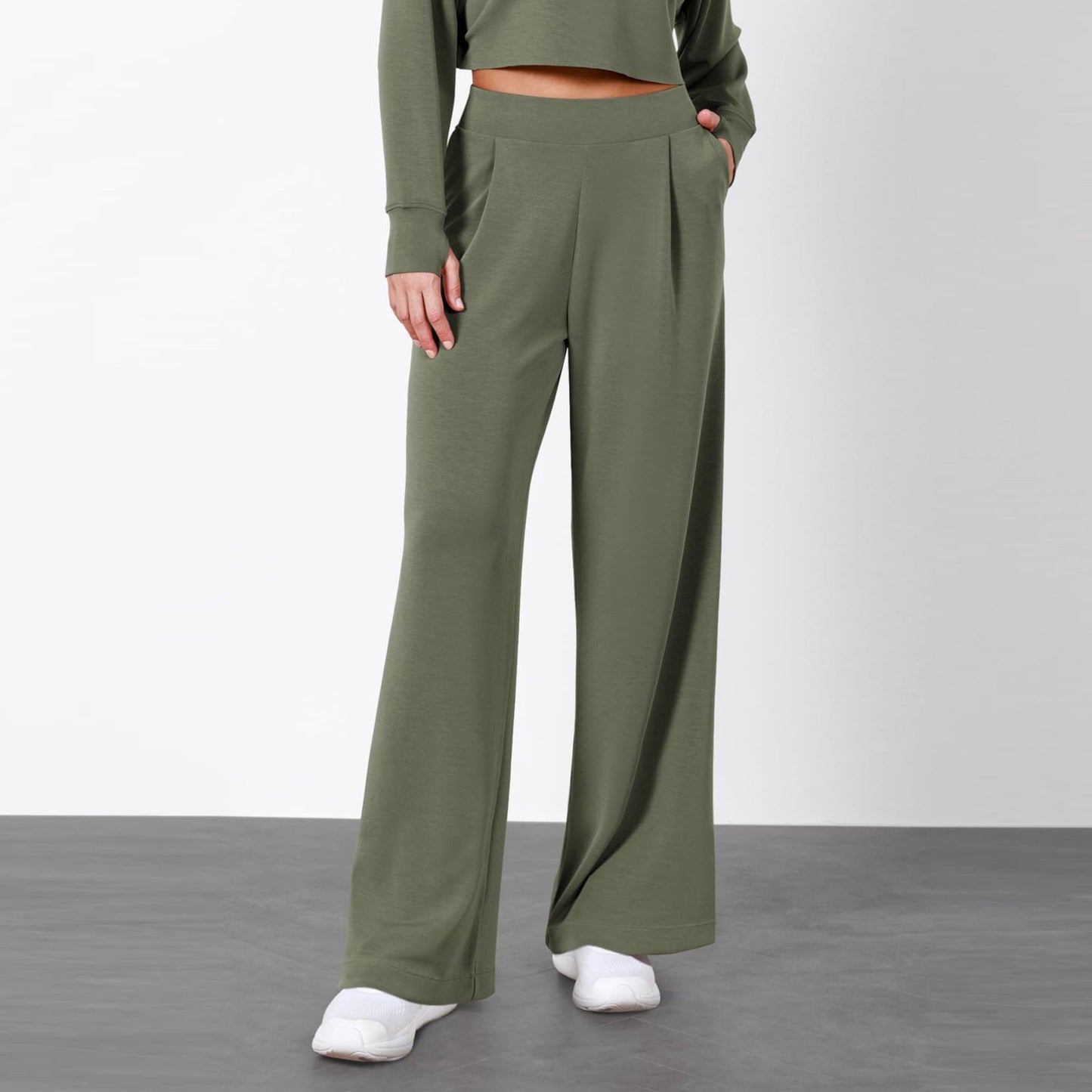 Damebukser med Høj Talje og Lige Ben med Draperet Design – Elegant Look