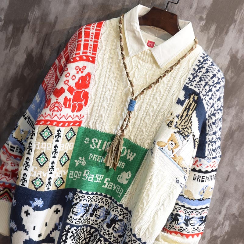 Men's Pullover Sweater with Crew Neck and Long Sleeves