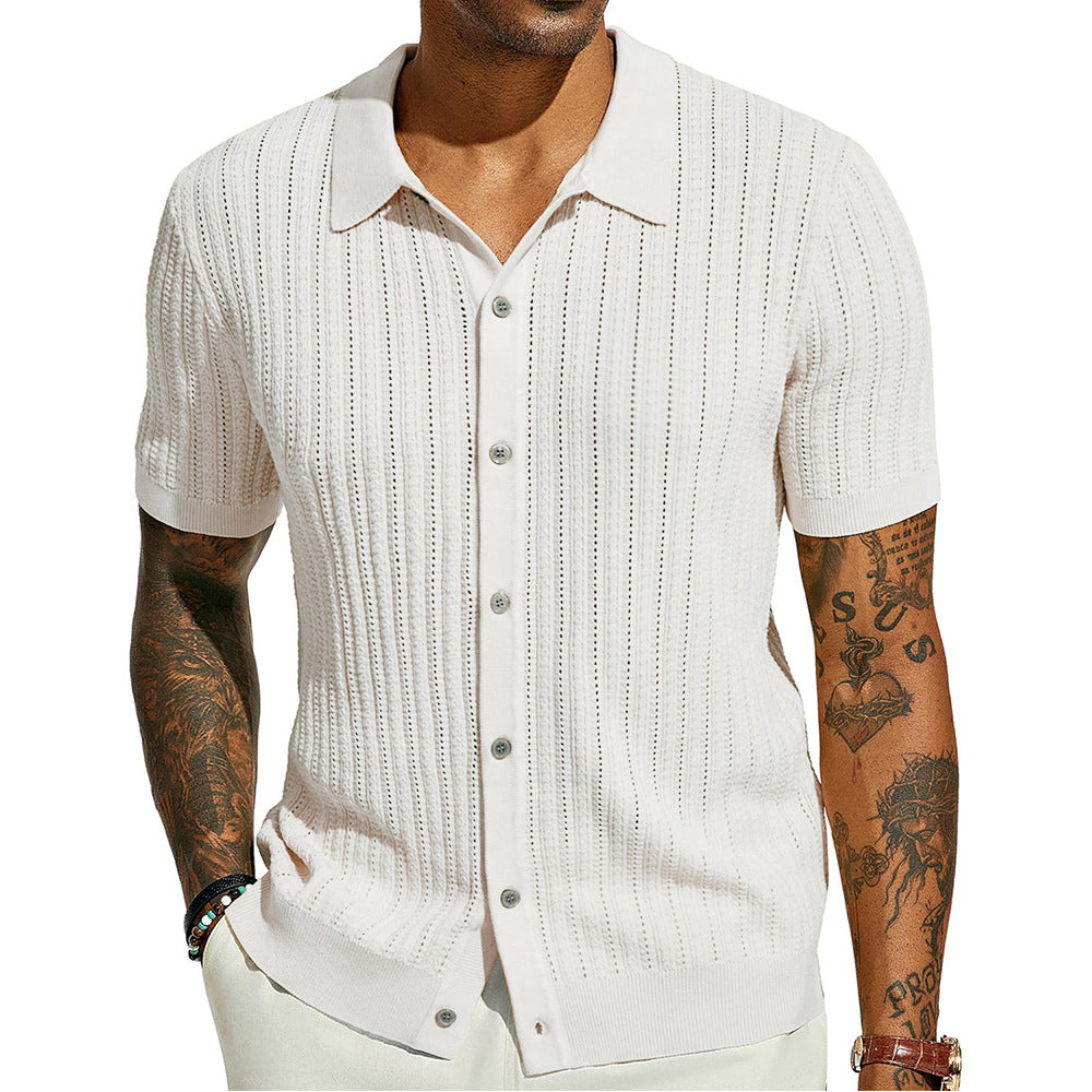 Camisa de verano para hombre de punto, con mangas cortas y botones