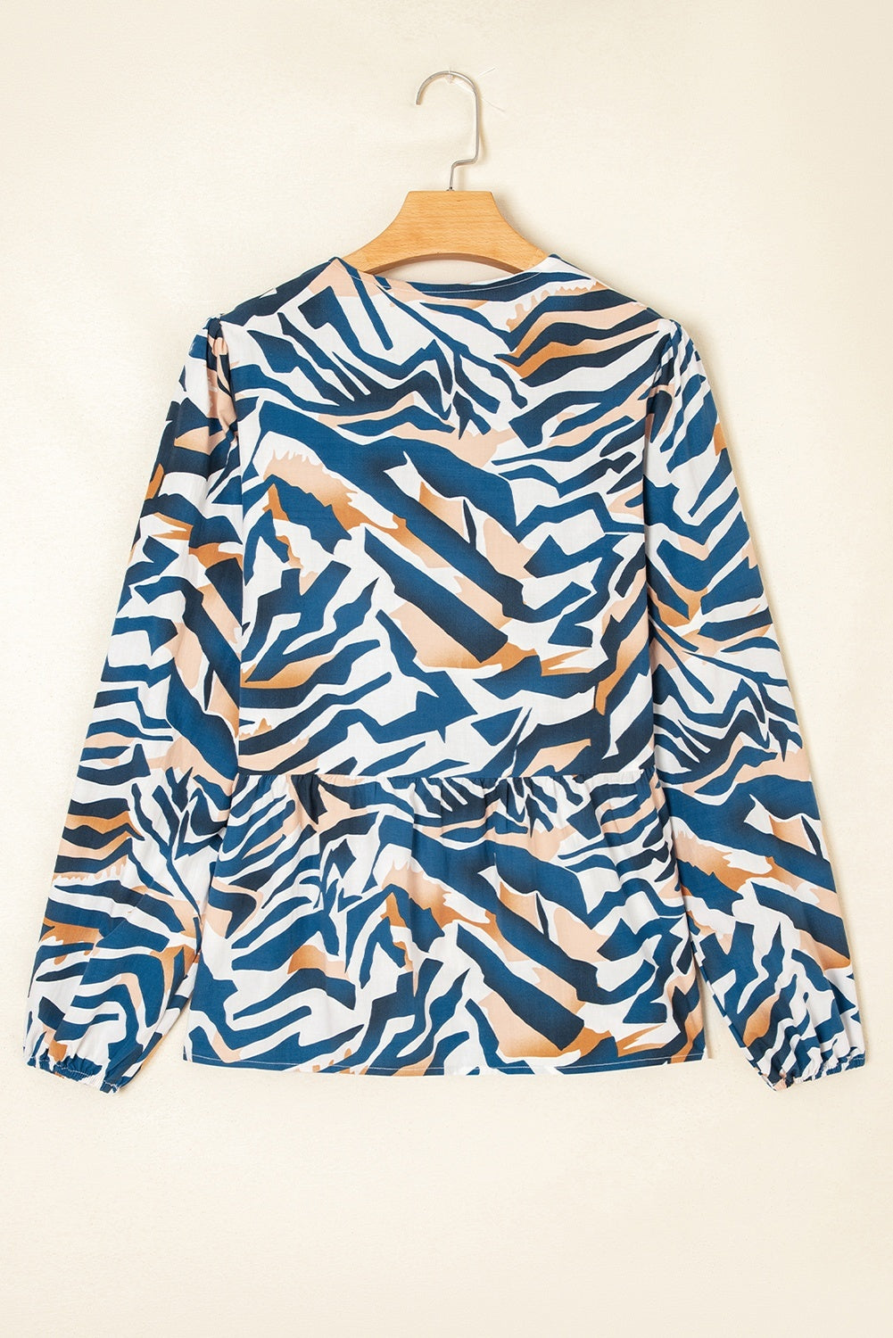Women's Cardigan Sweater with Puff Sleeves and Blue Zebra Print