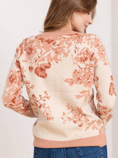 Maglione Donna Jacquard Floreale Boxy con Girocollo – Stile Quotidiano