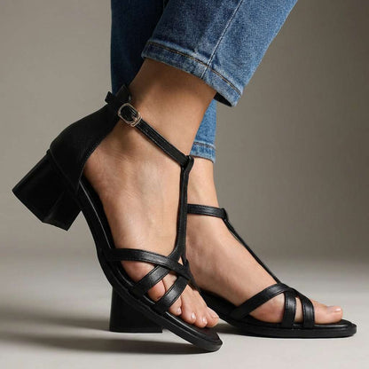 Sandali Donna con Cinturino a T, Tacco Largo e Suola Morbida – Sandali Eleganti Casual