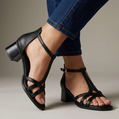 Sandali Donna con Cinturino a T, Tacco Largo e Suola Morbida – Sandali Eleganti Casual