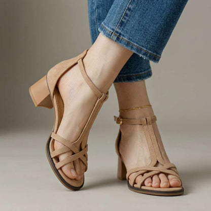 Sandali Donna con Cinturino a T, Tacco Largo e Suola Morbida – Sandali Eleganti Casual