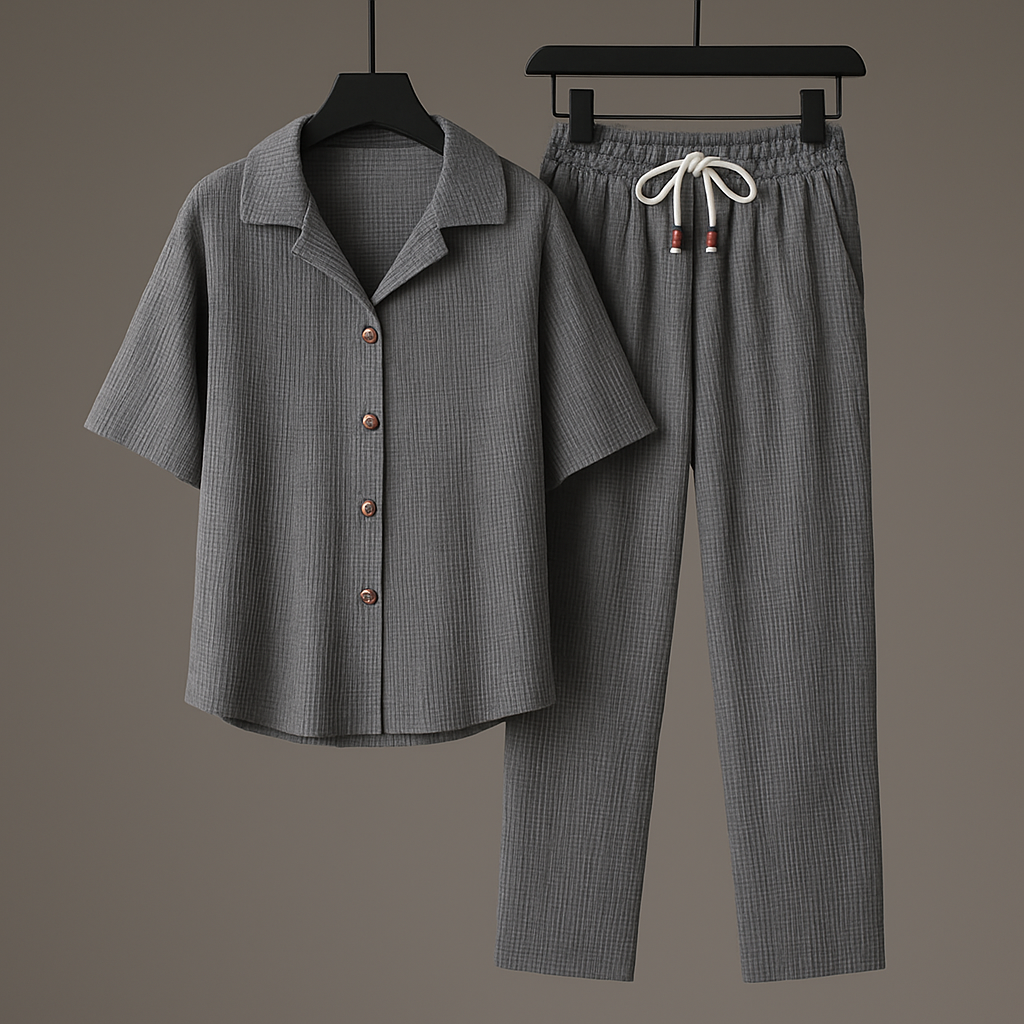 Men's Summer Set with Drawstring Pants and Open Collar Shirt