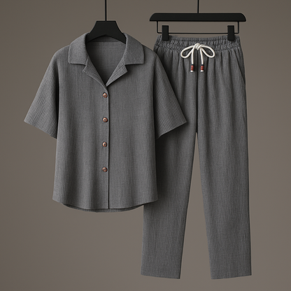 Men's Summer Set with Drawstring Pants and Open Collar Shirt