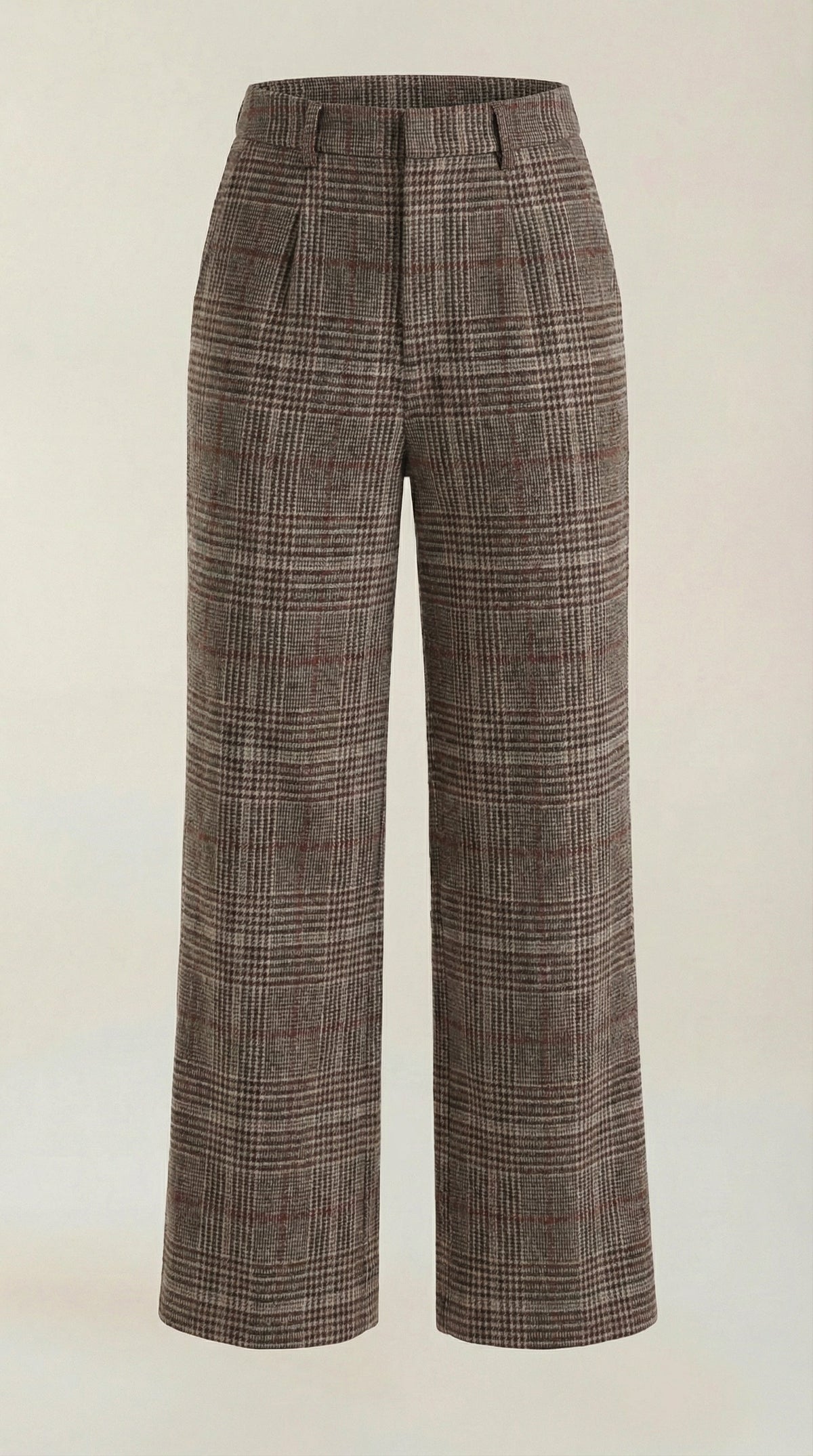 Women's Fall High-Waisted Wide-Leg Pants with a Plaid Pattern.