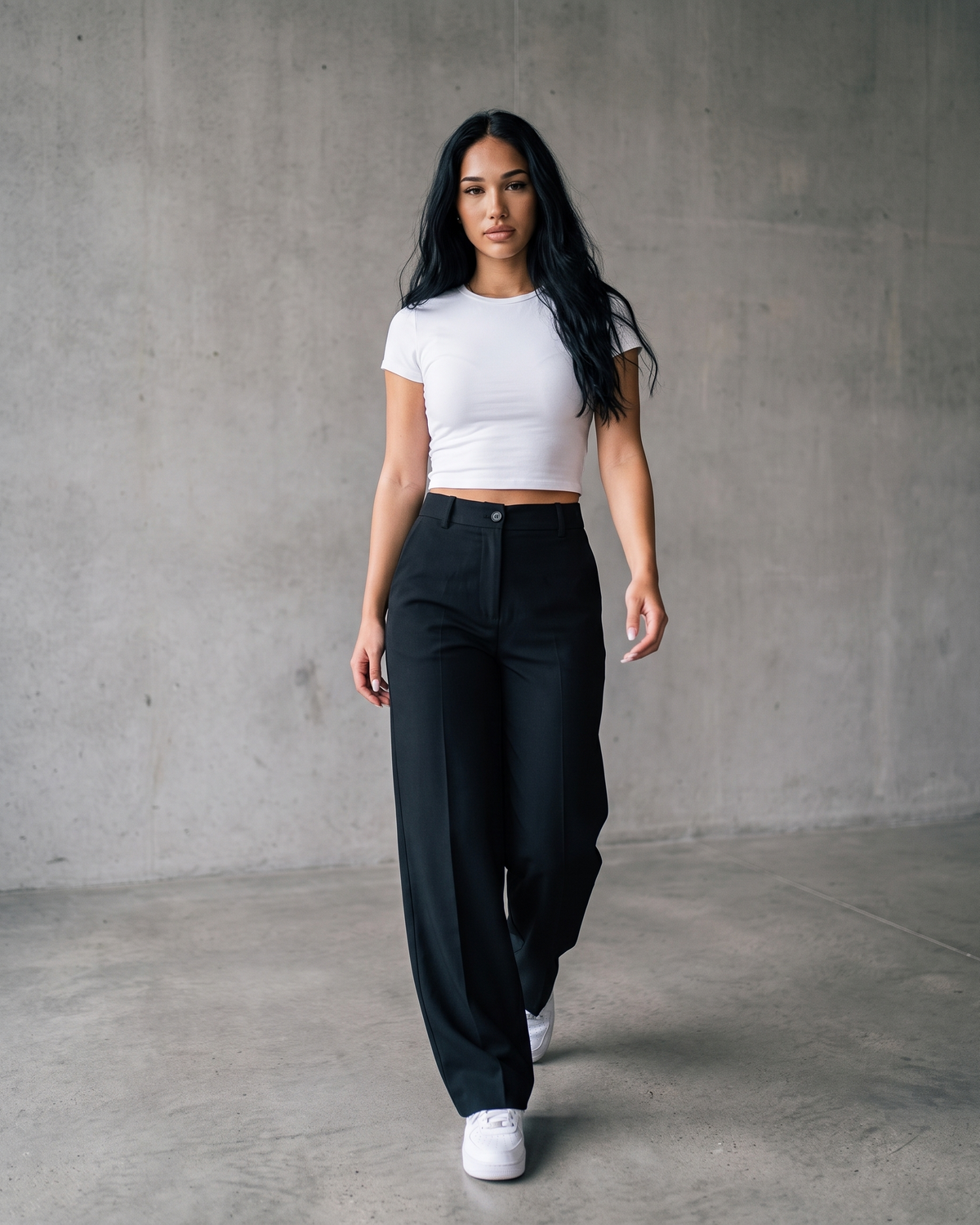 Women's Wide-Leg Trousers with Pleats, Mid-Rise Waist, and Straight Cut