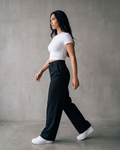 Women's Wide-Leg Trousers with Pleats, Mid-Rise Waist, and Straight Cut