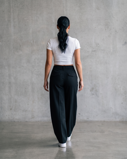 Women's Wide-Leg Trousers with Pleats, Mid-Rise Waist, and Straight Cut
