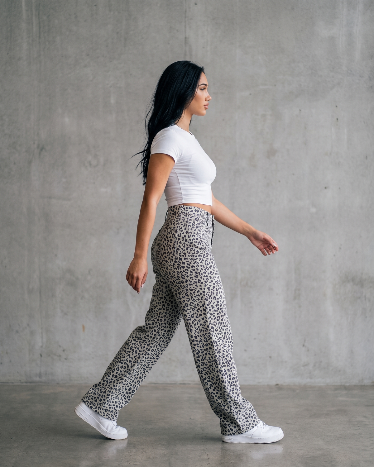 Women's High-Waisted Leopard-Print Wide-Leg Pants, Loose Fit