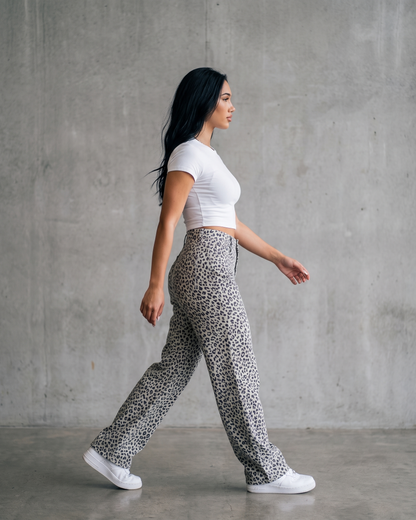 Women's High-Waisted Leopard-Print Wide-Leg Pants, Loose Fit