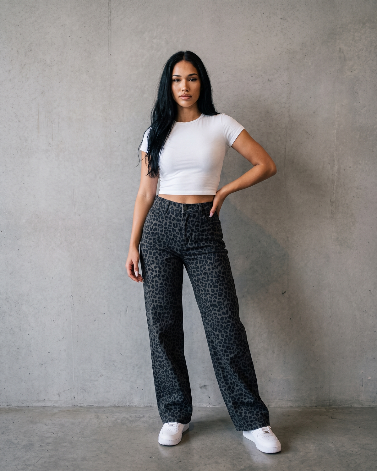 Women's High-Waisted Leopard-Print Wide-Leg Pants, Loose Fit