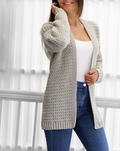 Cardigan Donna all’Uncinetto con Maniche Lunghe e Vestibilità Comoda – Stile Leggero