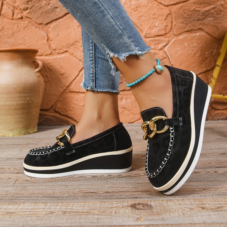 Mocassini Donna con Zeppa e Soletta Imbottita – Dettagli Leopard Oro