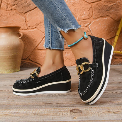 Mocassini Donna con Zeppa e Soletta Imbottita – Dettagli Leopard Oro