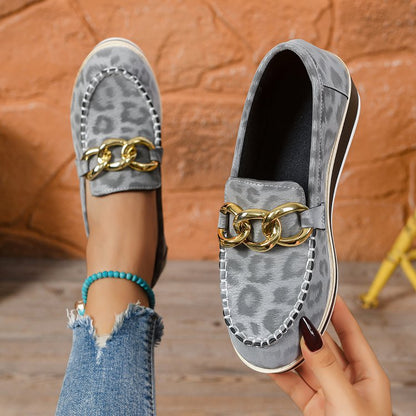 Mocassini Donna con Zeppa e Soletta Imbottita – Dettagli Leopard Oro