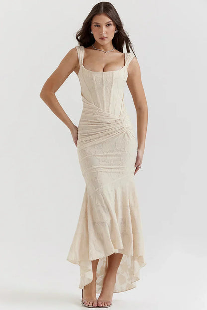 Women's Long Evening Dress with Corset Bodice and Off-Shoulder Design – Elegant Ceremony