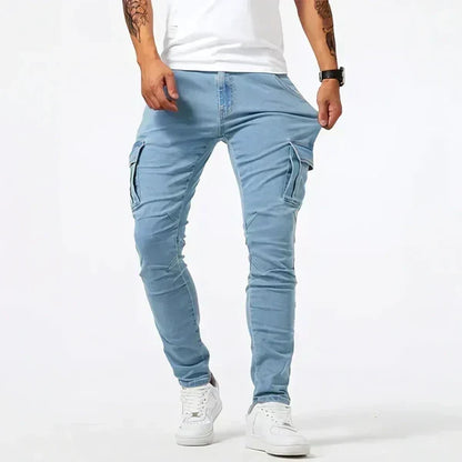 Men's tapered-leg cargo jeans with side pockets