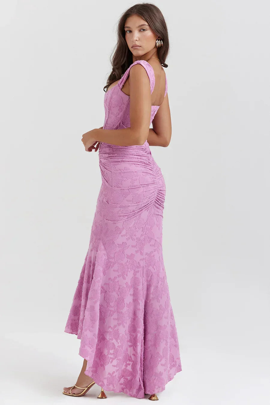 Women's Long Evening Dress with Corset Bodice and Off-Shoulder Design – Elegant Ceremony