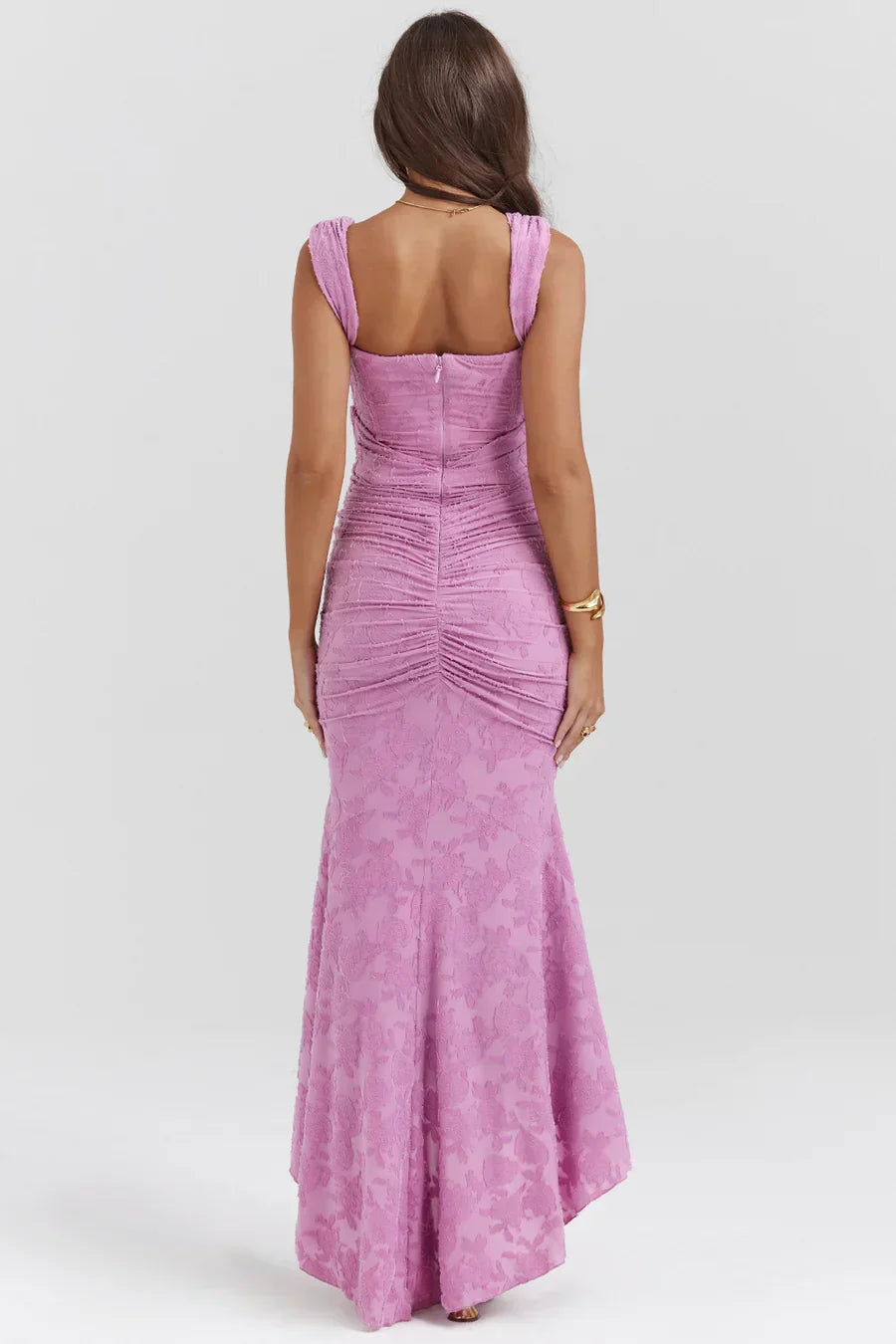 Women's Long Evening Dress with Corset Bodice and Off-Shoulder Design – Elegant Ceremony