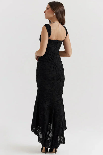 Women's Long Evening Dress with Corset Bodice and Off-Shoulder Design – Elegant Ceremony