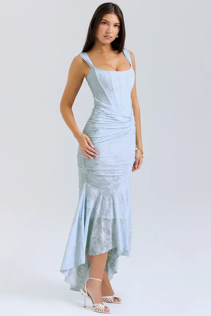 Women's Long Evening Dress with Corset Bodice and Off-Shoulder Design – Elegant Ceremony