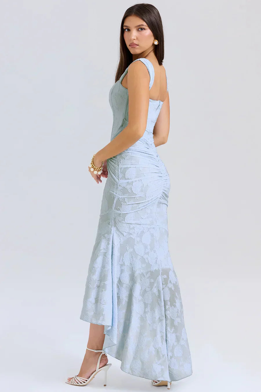 Women's Long Evening Dress with Corset Bodice and Off-Shoulder Design – Elegant Ceremony