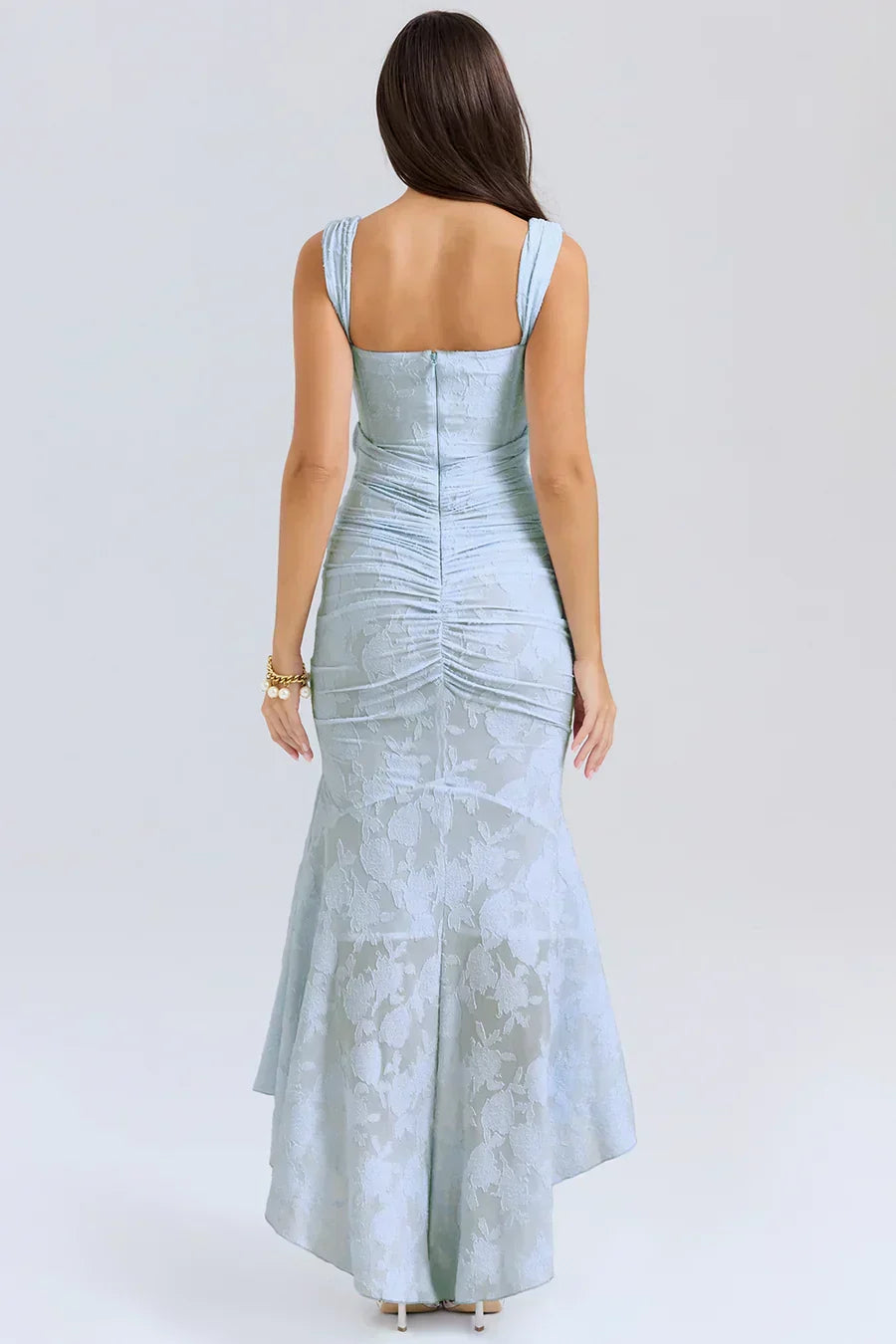 Women's Long Evening Dress with Corset Bodice and Off-Shoulder Design – Elegant Ceremony