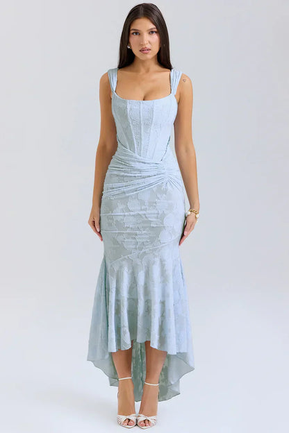 Women's Long Evening Dress with Corset Bodice and Off-Shoulder Design – Elegant Ceremony