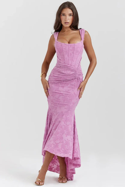 Women's Long Evening Dress with Corset Bodice and Off-Shoulder Design – Elegant Ceremony