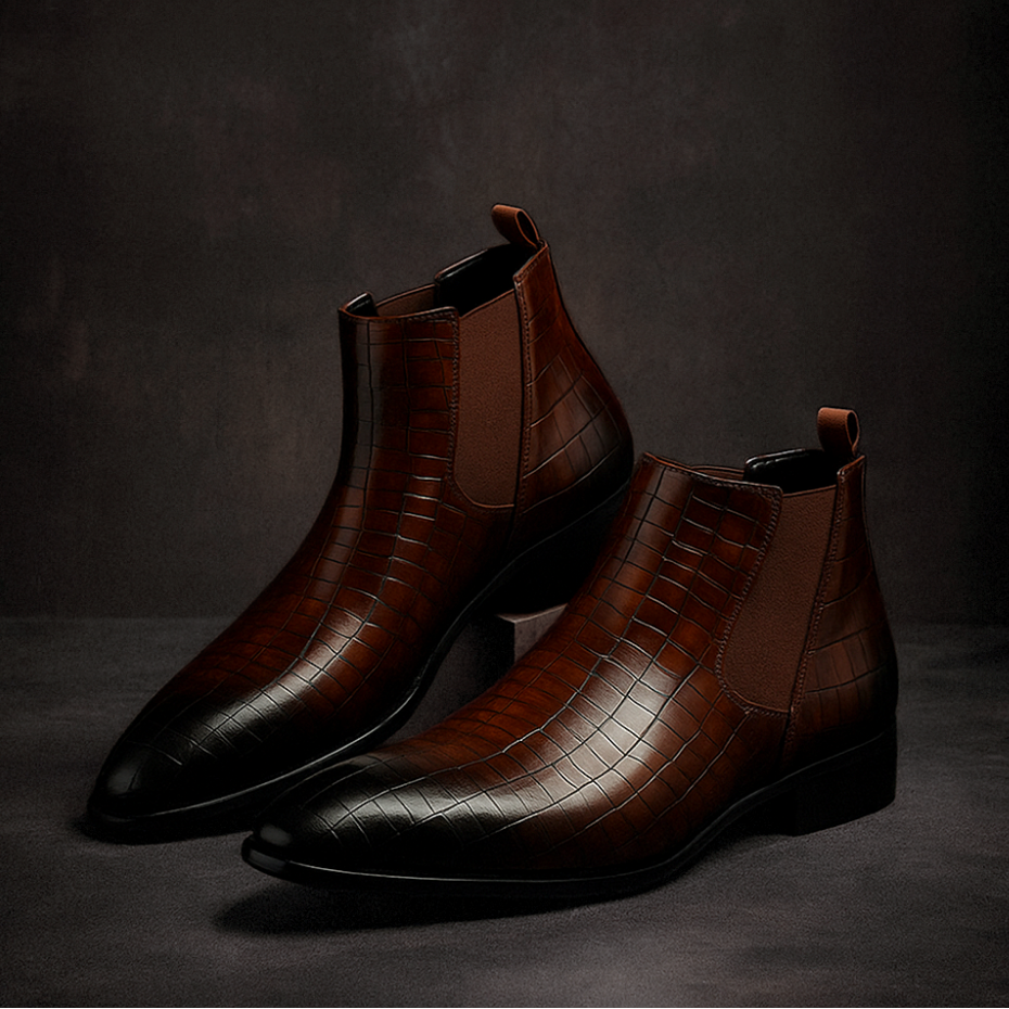 Stivaletti Chelsea Uomo Slip-On alla Caviglia – Effetto Pelle di Serpente