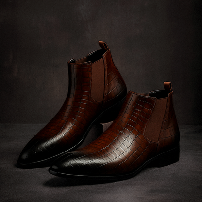 Stivaletti Chelsea Uomo Slip-On alla Caviglia – Effetto Pelle di Serpente