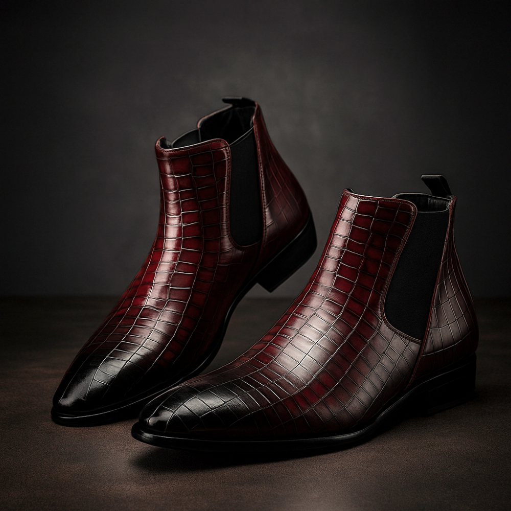 Stivaletti Chelsea Uomo Slip-On alla Caviglia – Effetto Pelle di Serpente