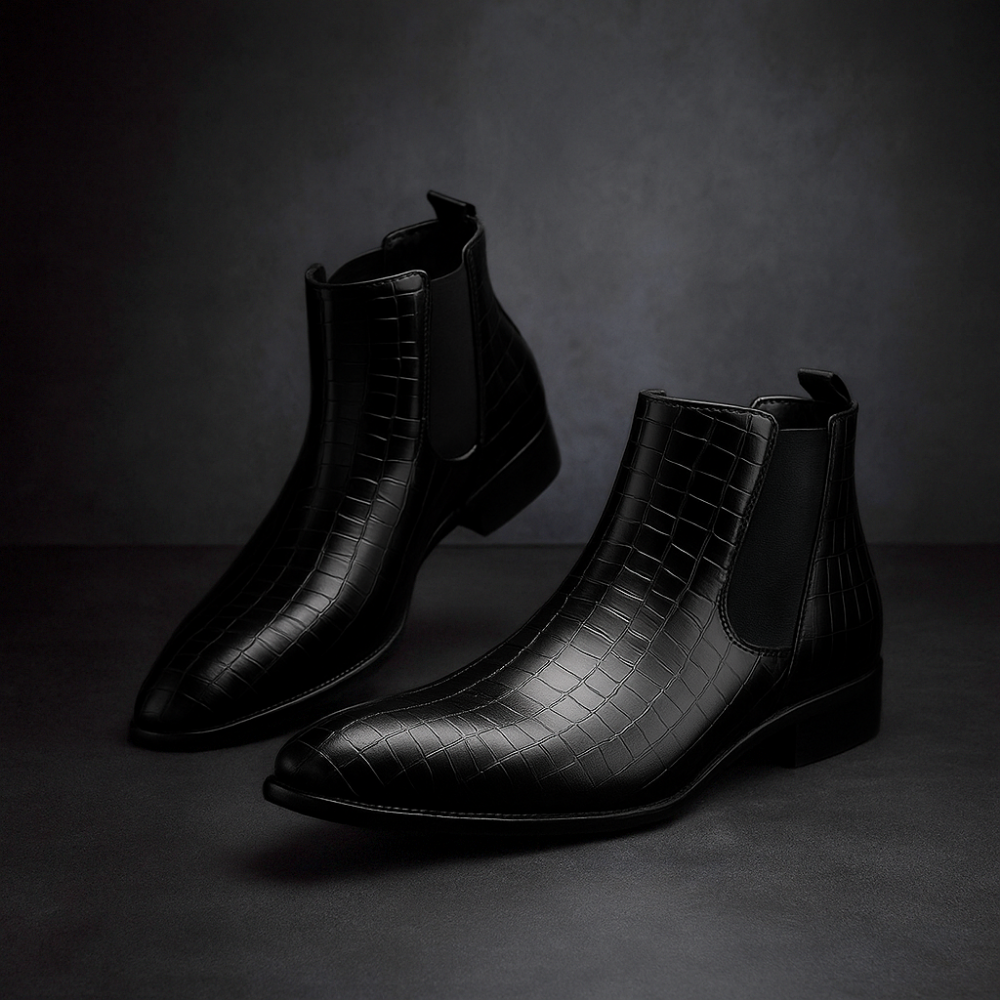 Stivaletti Chelsea Uomo Slip-On alla Caviglia – Effetto Pelle di Serpente