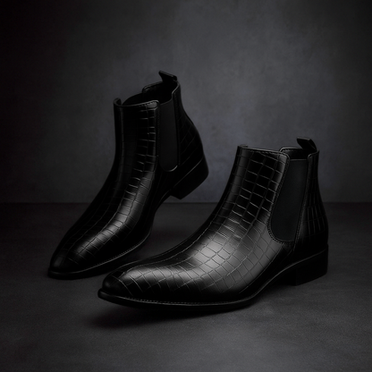 Stivaletti Chelsea Uomo Slip-On alla Caviglia – Effetto Pelle di Serpente