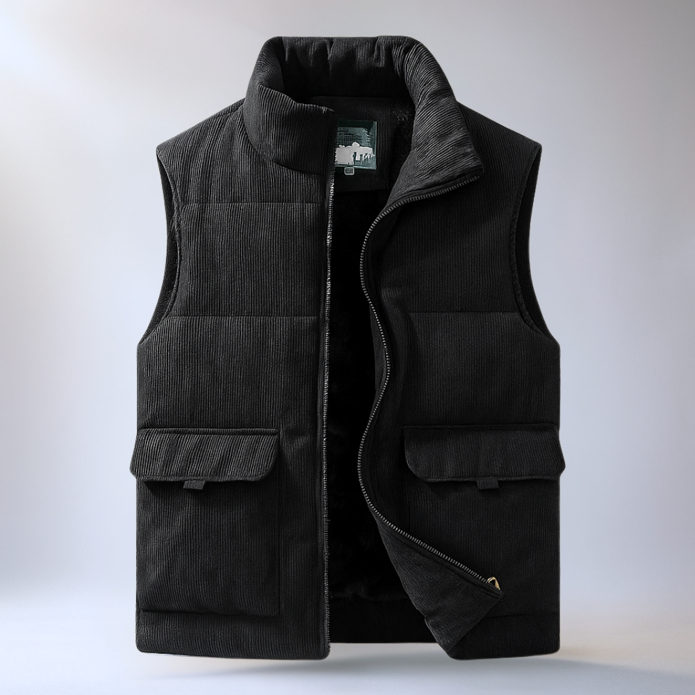 Gilet Invernale Uomo Texture a Coste Full Zip con Tasche Laterali