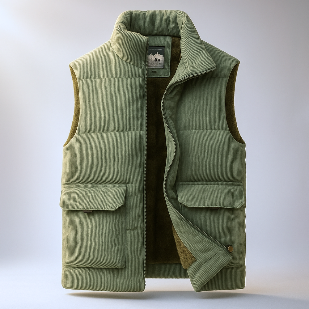 Gilet Invernale Uomo Texture a Coste Full Zip con Tasche Laterali