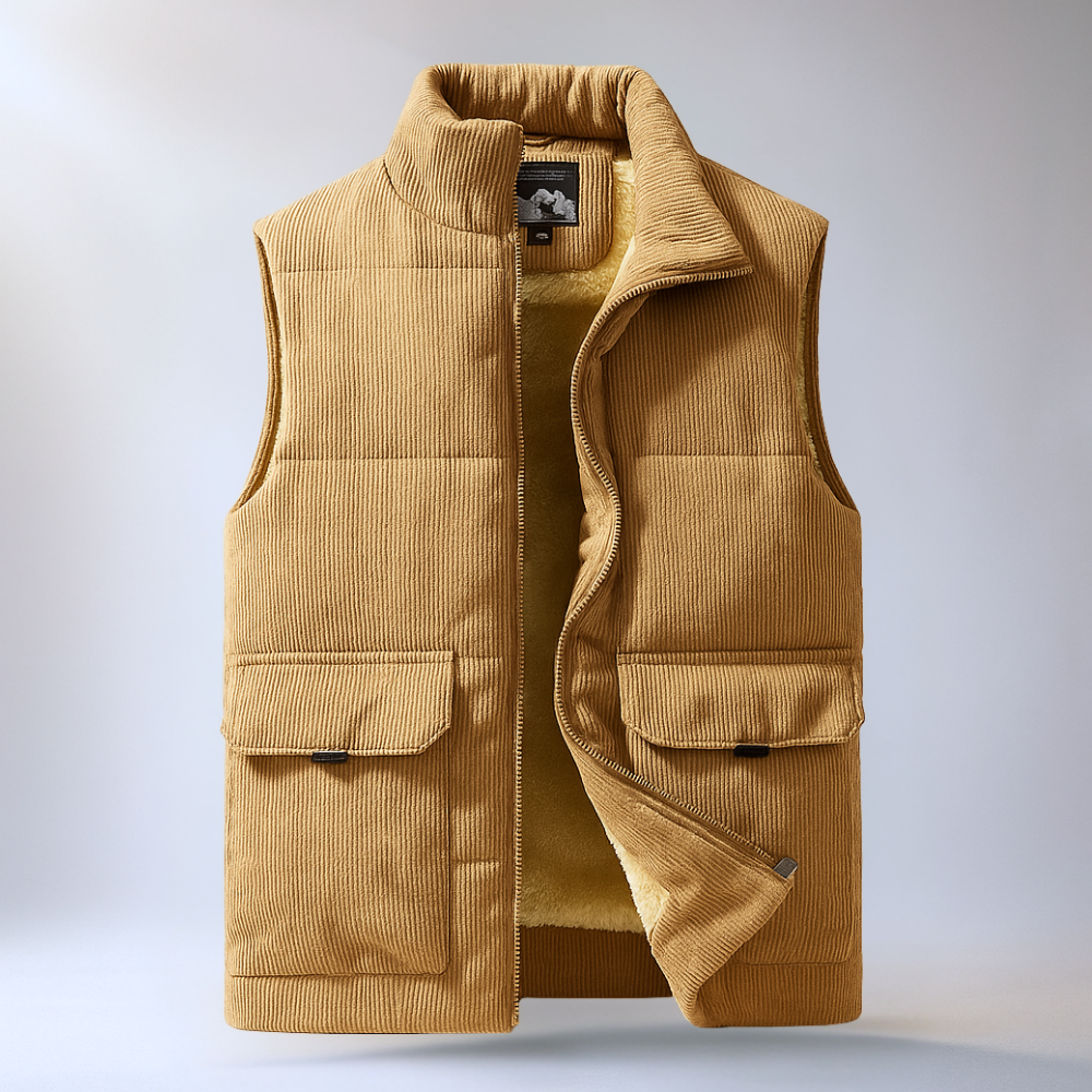 Gilet Invernale Uomo Texture a Coste Full Zip con Tasche Laterali