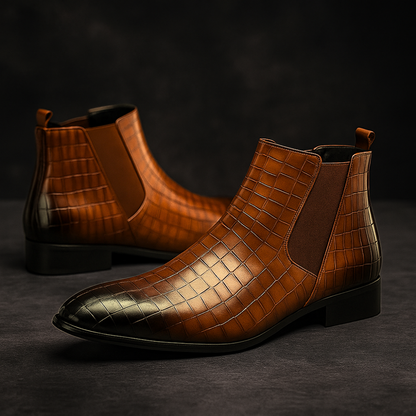 Stivaletti Chelsea Uomo Slip-On alla Caviglia – Effetto Pelle di Serpente