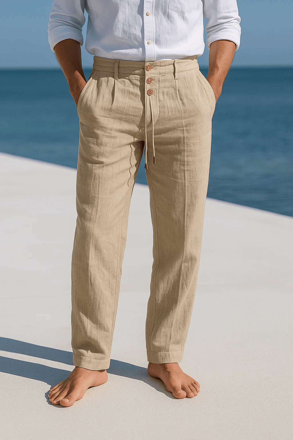 Pantalones de hombre de pierna recta y corte cómodo – mezcla de lino