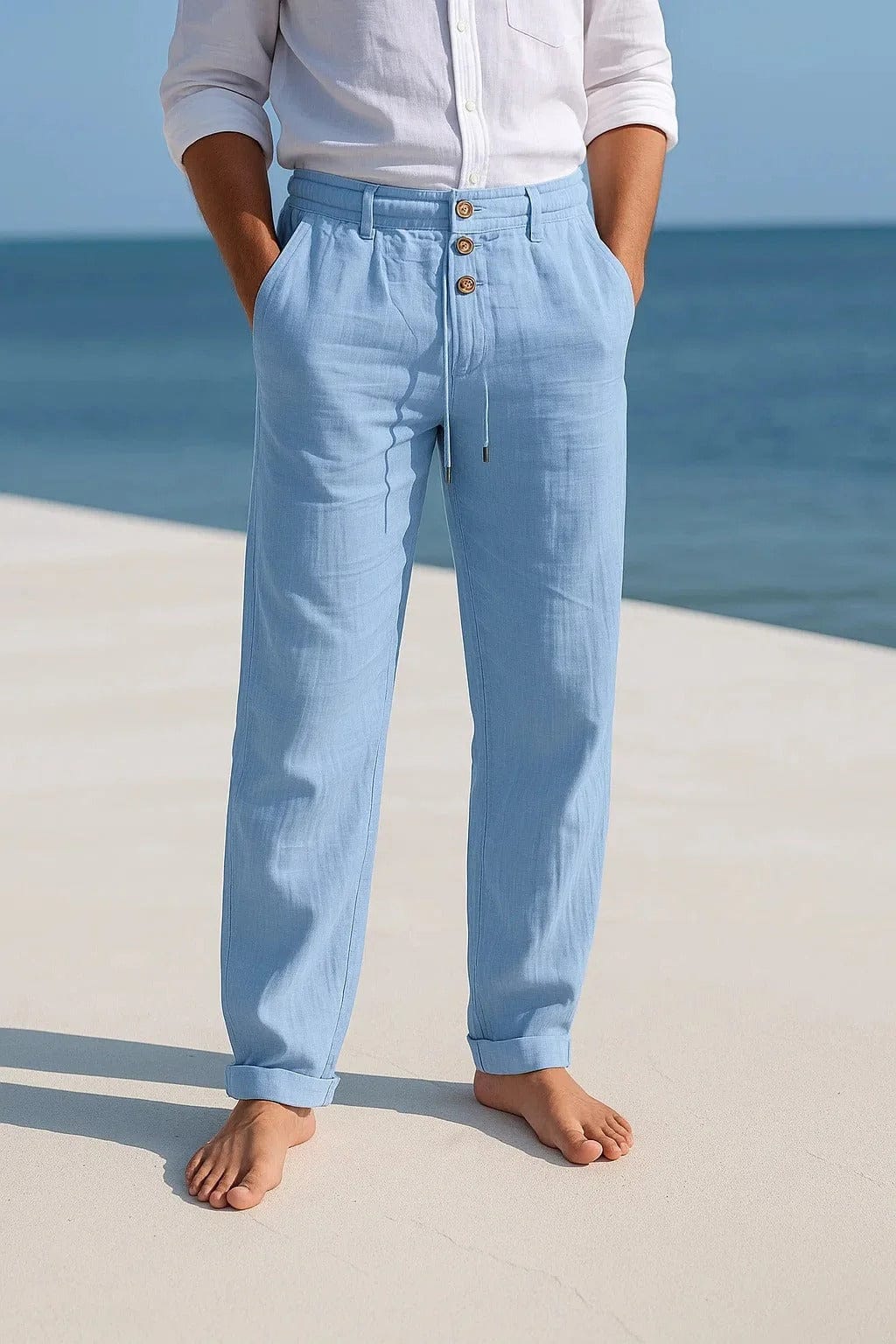 Pantalones de hombre de pierna recta y corte cómodo – mezcla de lino