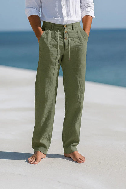Pantalones de hombre de pierna recta y corte cómodo – mezcla de lino