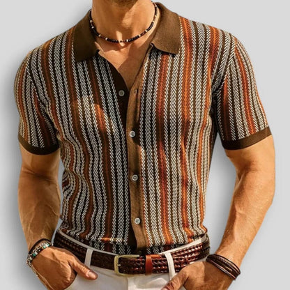 Polo Uomo in Maglia con Colletto a Bottoni e Righe Verticali – Stile Casual Estivo