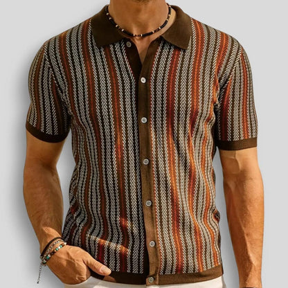 Polo Uomo in Maglia con Colletto a Bottoni e Righe Verticali – Stile Casual Estivo