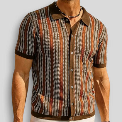 Polo Uomo in Maglia con Colletto a Bottoni e Righe Verticali – Stile Casual Estivo