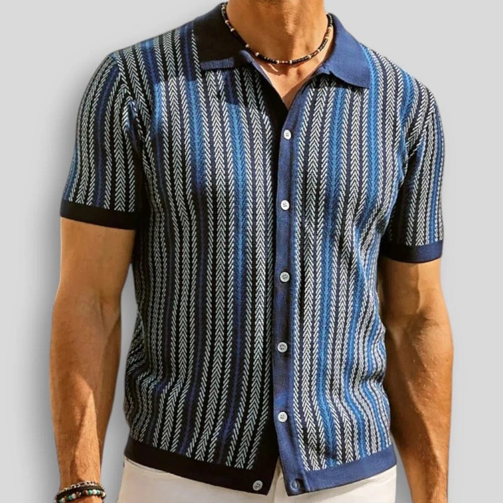 Polo Uomo in Maglia con Colletto a Bottoni e Righe Verticali – Stile Casual Estivo