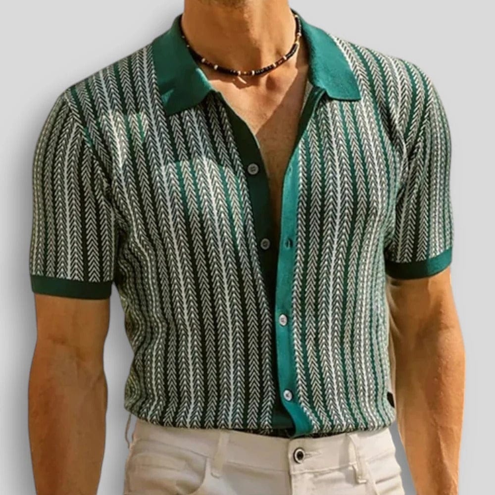 Polo Uomo in Maglia con Colletto a Bottoni e Righe Verticali – Stile Casual Estivo